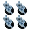 Bk Resources 4-inch Threaded Stem Casters, Polyolefin Wheels, Top Lock Brake, 300lb Capacity, 4PK 4SBR-5ST-LDP-PS4